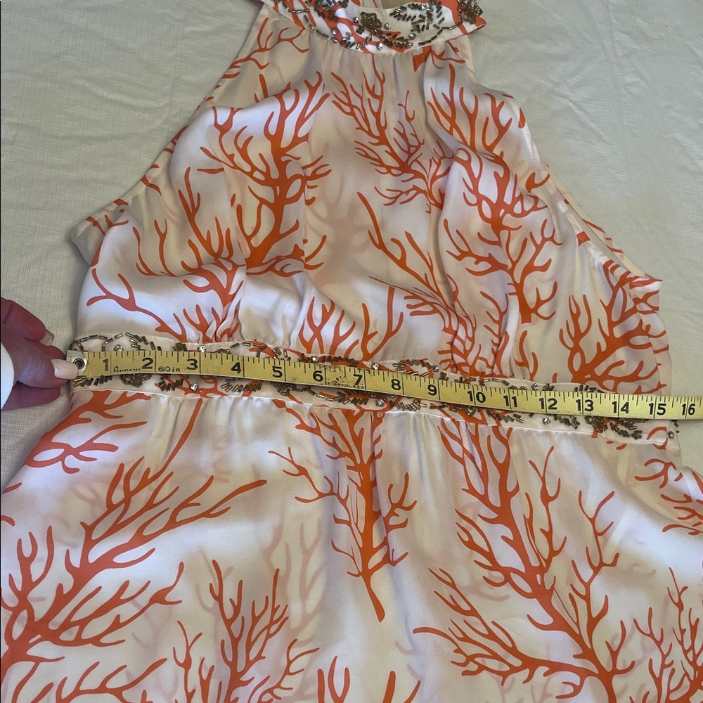 MICHAEL Michael Kors Silk Coral Print Halter Top with Embellished Waist, Size 10 - Picture 15 of 16